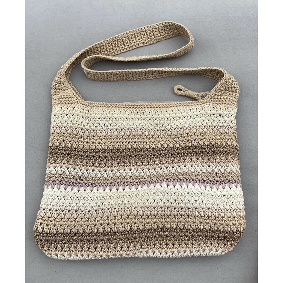 The Sak Handbags - The Sak Riviera Beige Crochet Crossbody Bag Lined Boho Bohemian Summer Festival